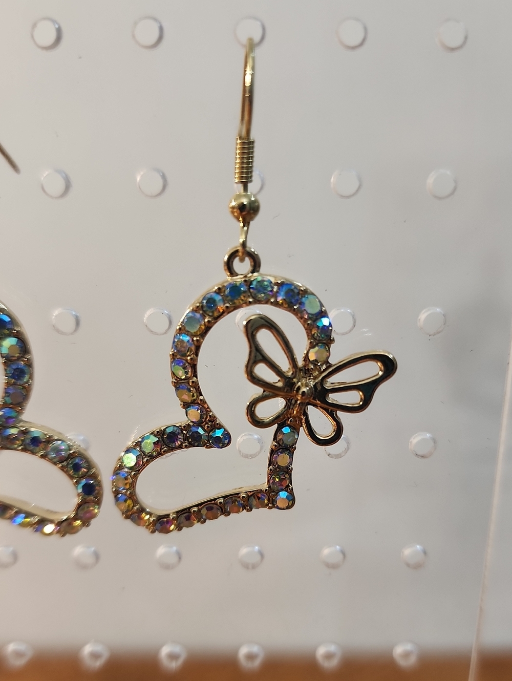 2pcs Rhinestone Heart & Butterfly Decor Earrings Valentines, Mom, Mother, - Picture 7 of 16